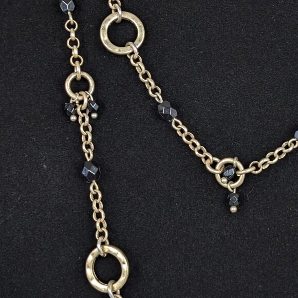 Long Black Glass & Metal Ring Necklace - Picture 3 of 5